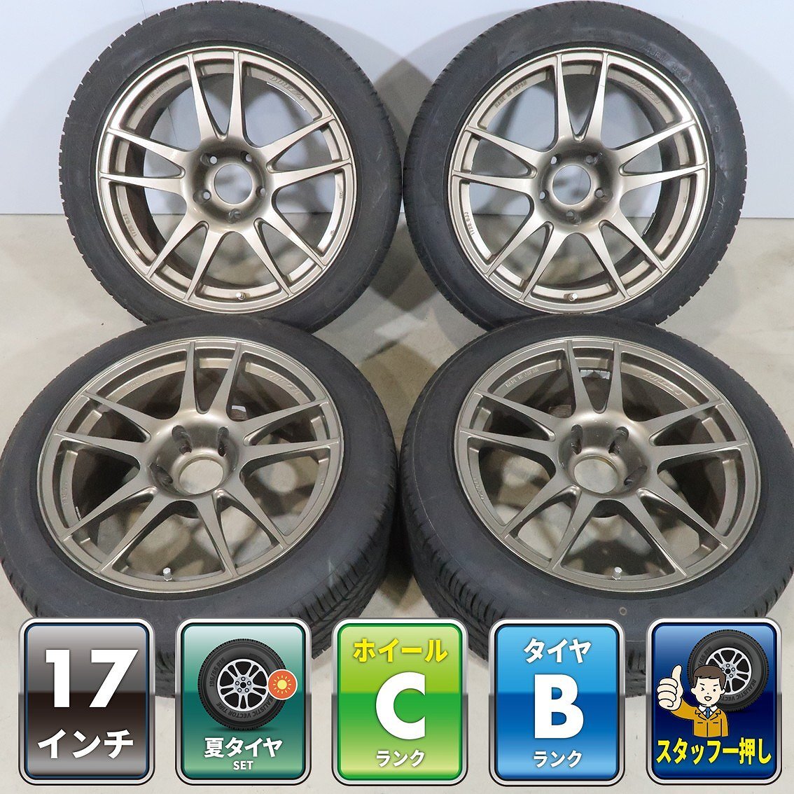 P1 レーシング 17インチ 8J+32 5穴 PCD114.3 225 45 R17 タイヤ付