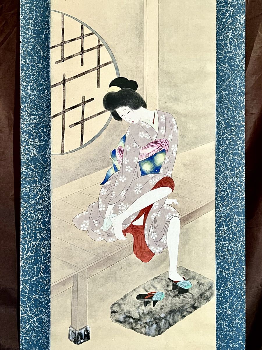 真作] 中山秋湖「恩賜御衣図」絹本 真筆 肉筆 骨軸 大幅 人物画 風月