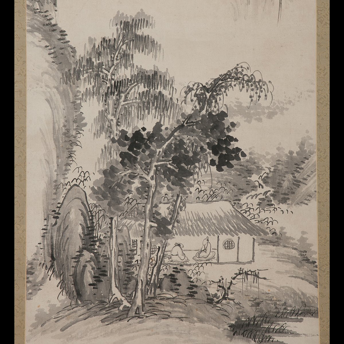 A490 田能村直入 直入山樵『直入翁山水畫』絹本 山水 水墨 日本画 在銘