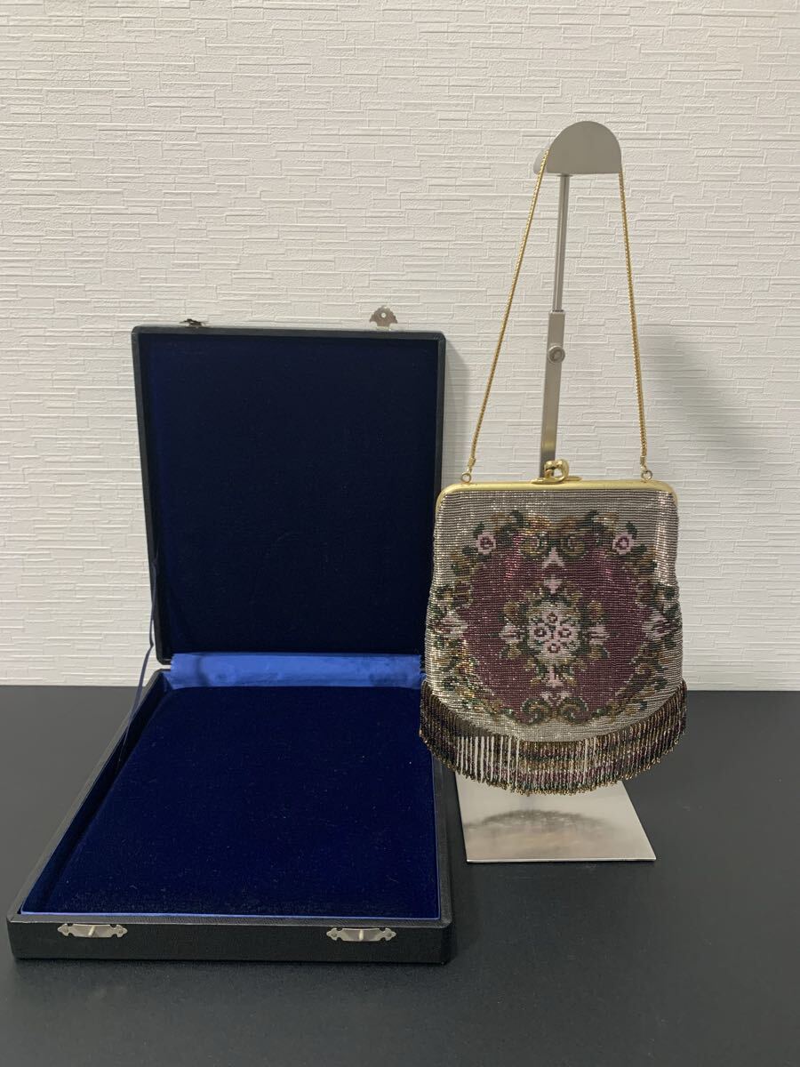 ☆【ビーズバッグ】ビーズ刺繍 ハンドバッグ がま口 花柄 和装小物の