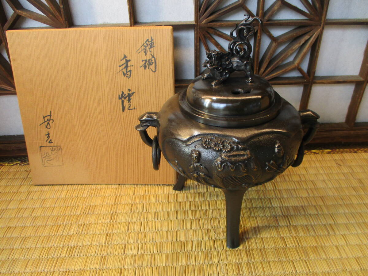 高岡銅器】蝋型鋳銅 平井昇/昇甫 攀龍 朱肉 共箱 共布付の落札情報詳細