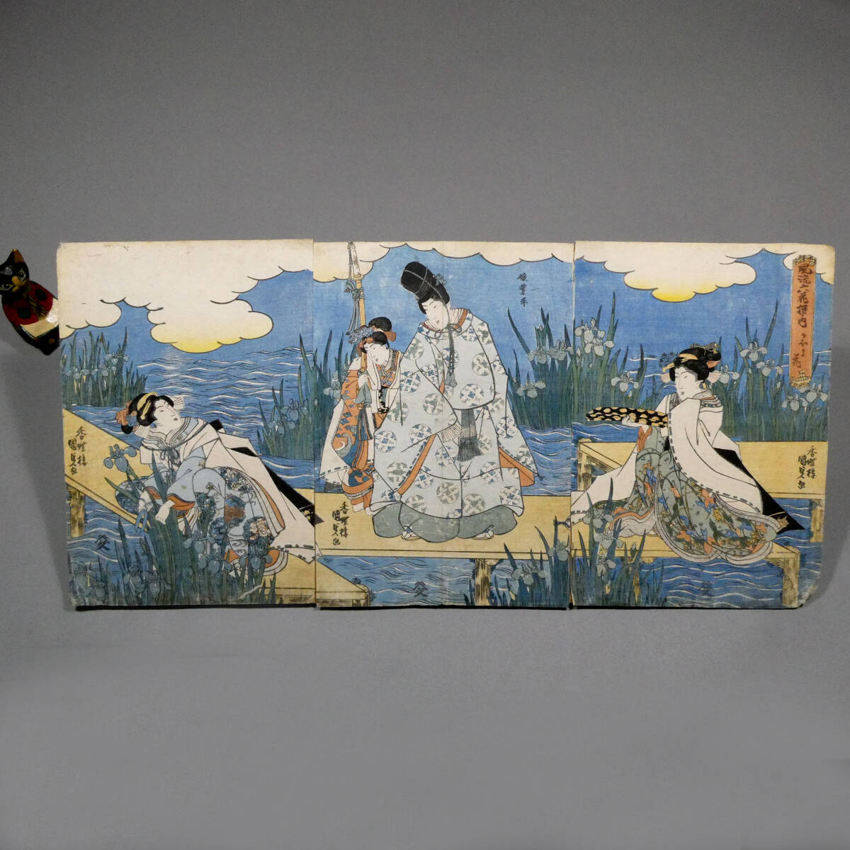 HANA/希少！本物 浮世絵 歌川国貞画 美人画 三枚続 江戸時代 木版画