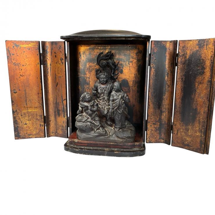 中古】『不動明王像』掛軸〔紙本 肉筆〕/ 仏画 仏像 矜羯羅童子 制多迦