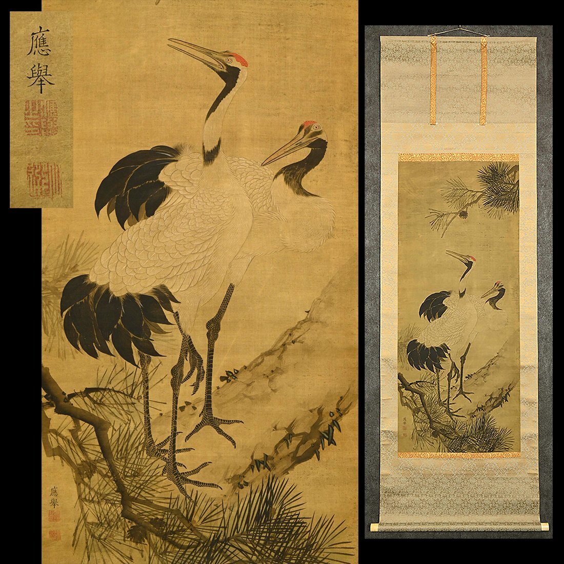 真作】□円山応挙□枝上叭々鳥図□円山派祖□肉筆□掛軸□掛け軸□日本