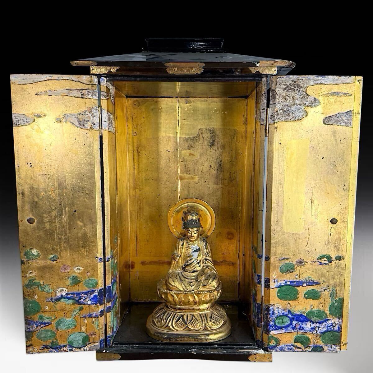 江戸期 弘化元年 日蓮上人 厨子 入り 木彫 仏像 仏教美術 高さ43cm