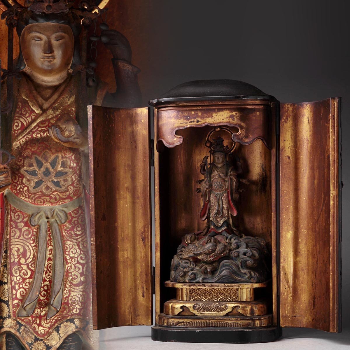 中古】木彫 裸弁天 弁才天像 七福神 弁財天 秘宝 春画 彫刻 置物 仏教