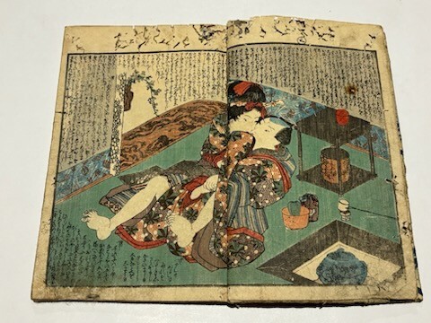 HANA/希少！本物 浮世絵 歌川国貞画 美人画 三枚続 江戸時代 木版画