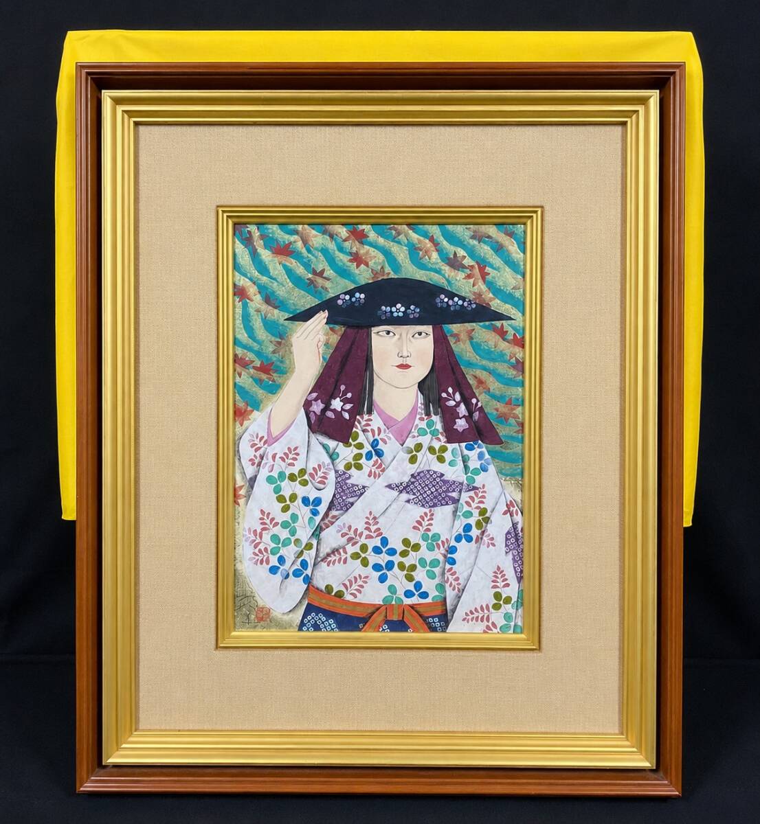 真作】【WISH】川辺菊久 「雄蛇池の秋」日本画 掛軸 絹本 牙軸 共箱