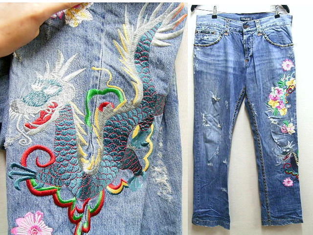 即決[48]DOLCE&GABBANA HAWAII刺繍 スタッズ ハワイ ZDP72/9611 デニム
