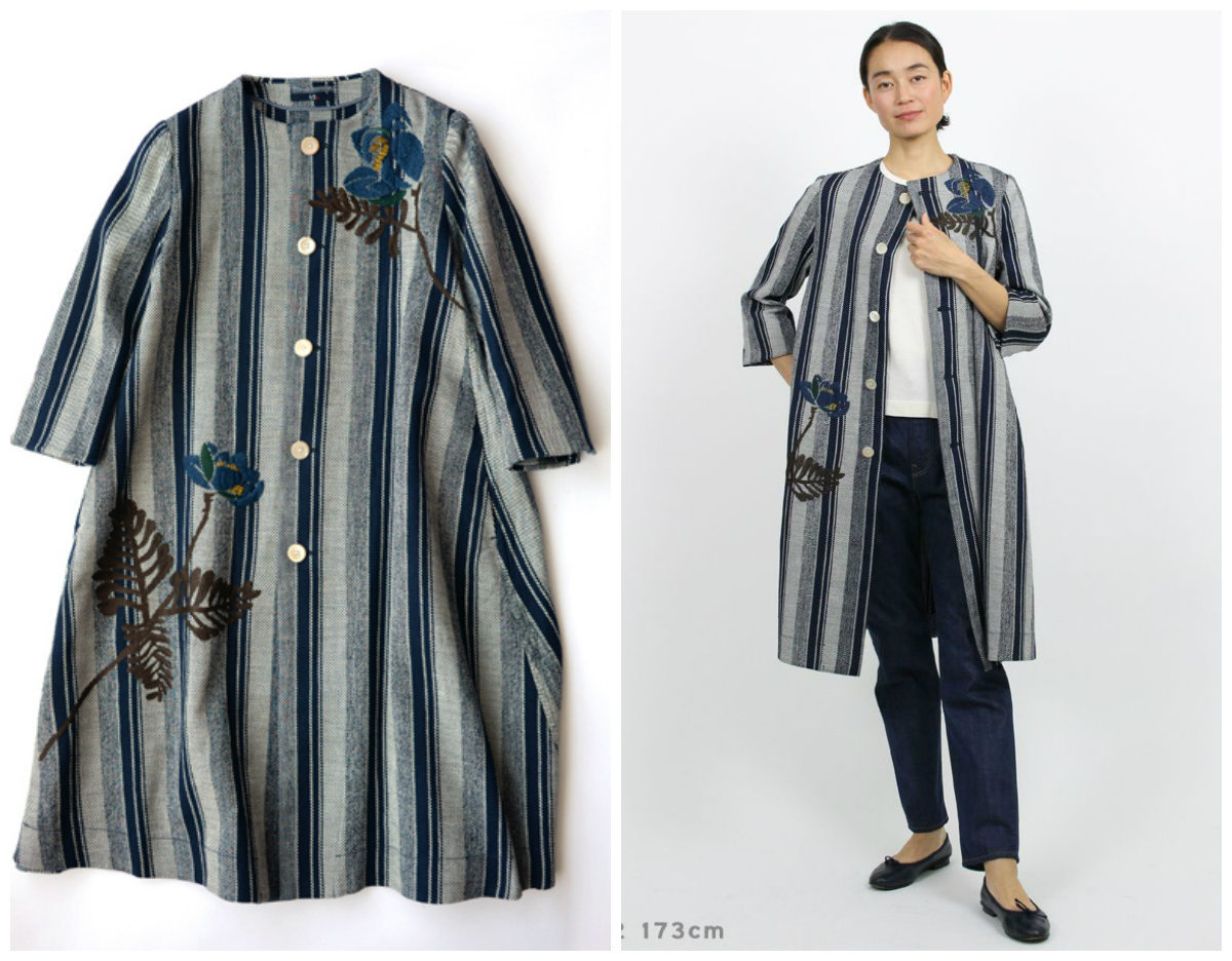 45R☆カルゼヒッコリープルメリア刺繍コート size2の落札情報 45R☆カルゼヒッコリープルメリア刺繍コート size2の落札情報