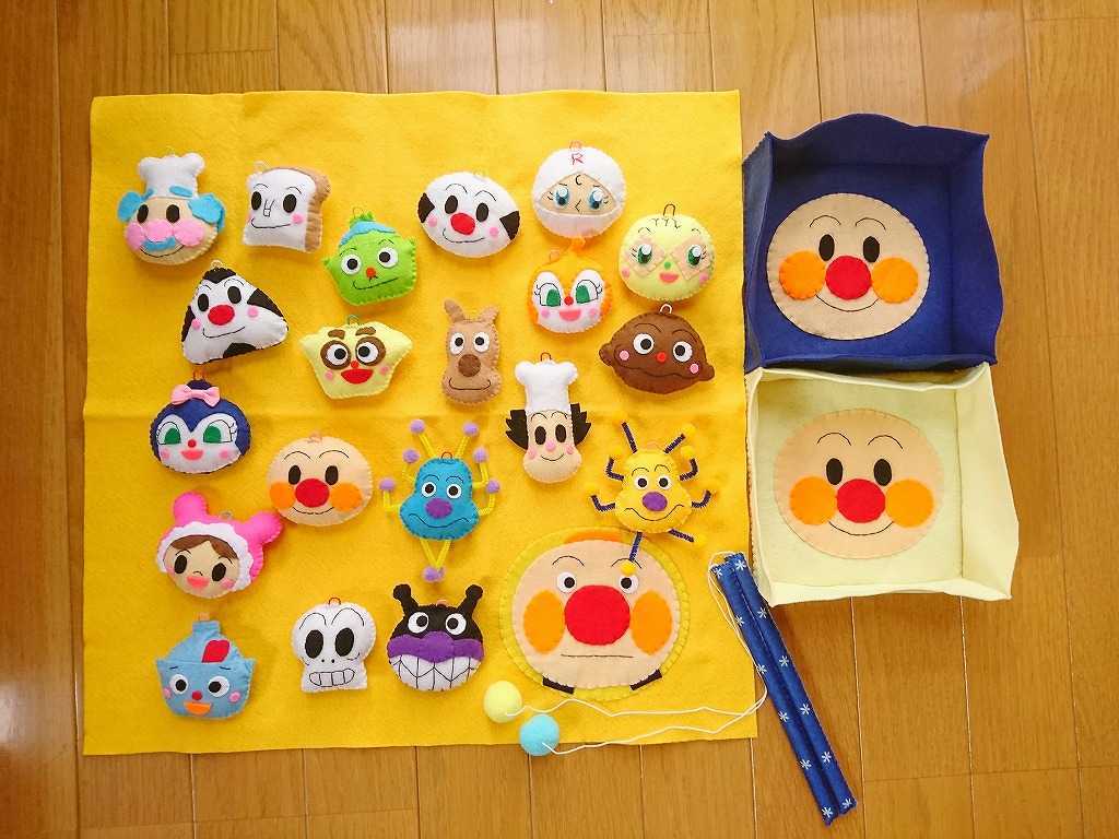 ハンドメイド　アンパンマン風釣り　バッグ付き　20個 アンパンマンキャラクターで、５０音 : ゆきだより。。日々つれづれ