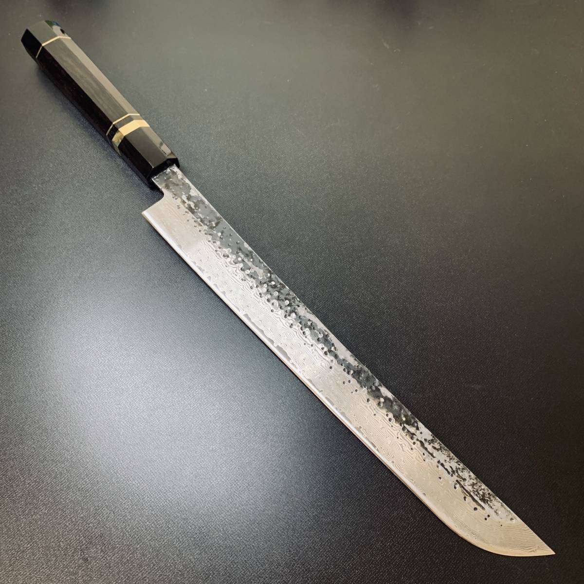 中古　V金10鋼　本焼き高級柳刃包丁黒檀柄　和包丁刺身　27cm 先丸柳刃 V金10号 420mm 全鋼本焼 両鏡面 八角黒檀柄 鞘付き