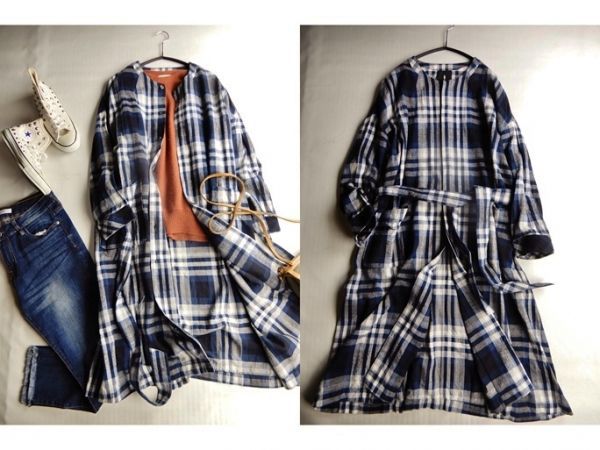 アンビテックス ノートエシロンス Note Et Silence コットン100 ゆったりワイド身幅ウエストマークノーカラーネルシャツワンピース の落札情報詳細 ヤフオク落札価格情報 オークフリー スマートフォン版