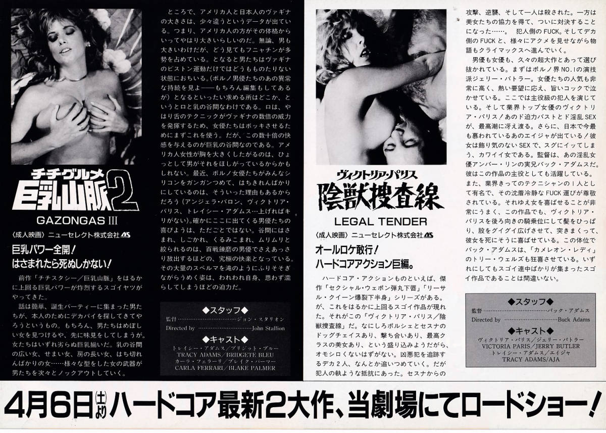 劇画 巨乳 2本立てポルノ映画チラシ「ビィクトリア・パリス 陰獣走査線」「チチグルメ 巨乳山脈2」ニューセレクト映画提供の落札情報詳細 - Yahoo!オークション落札価格検索 オークフリー
