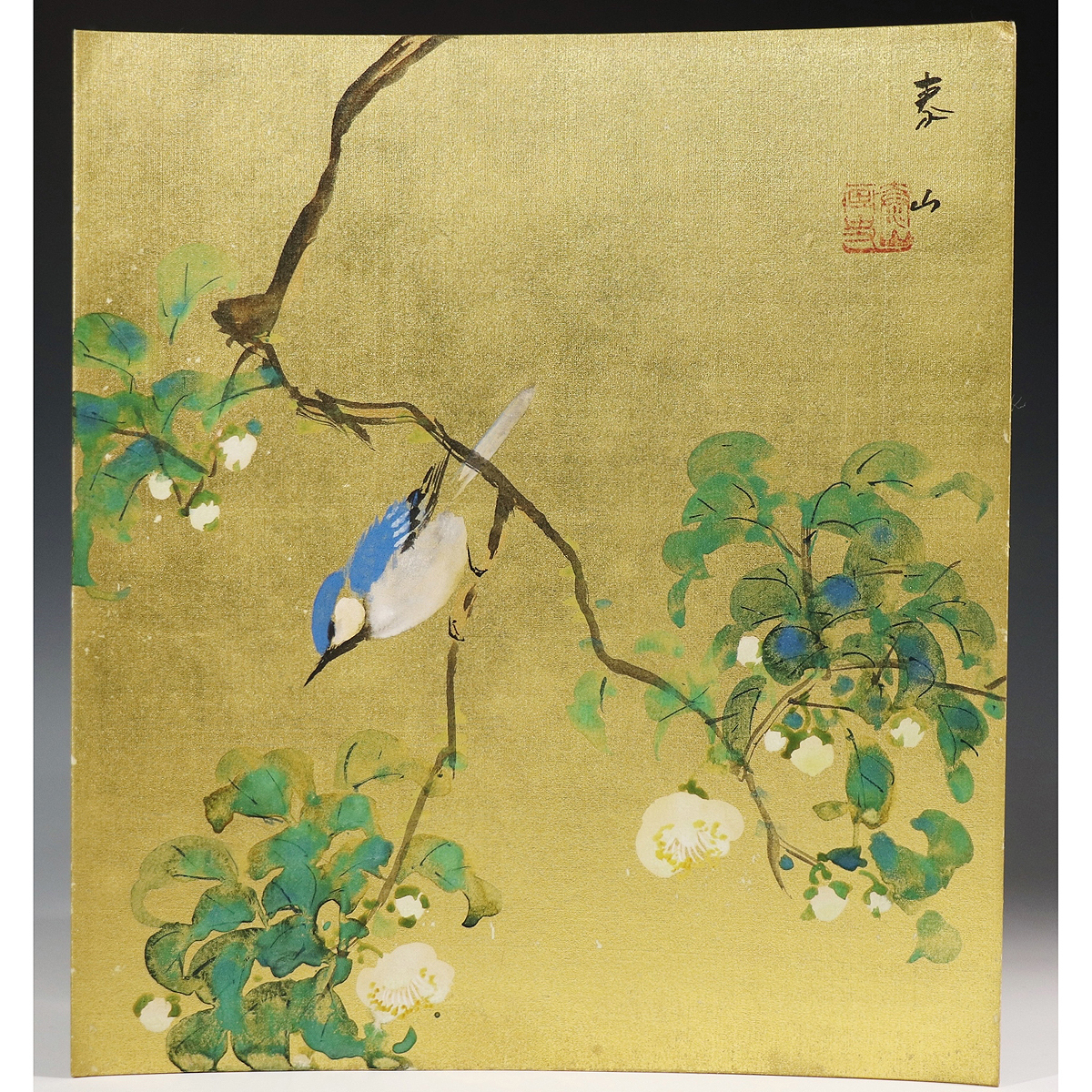 侍21】日本画壇巨匠 『立脇泰山』 金地手彩色花鳥図色紙の落札情報詳細