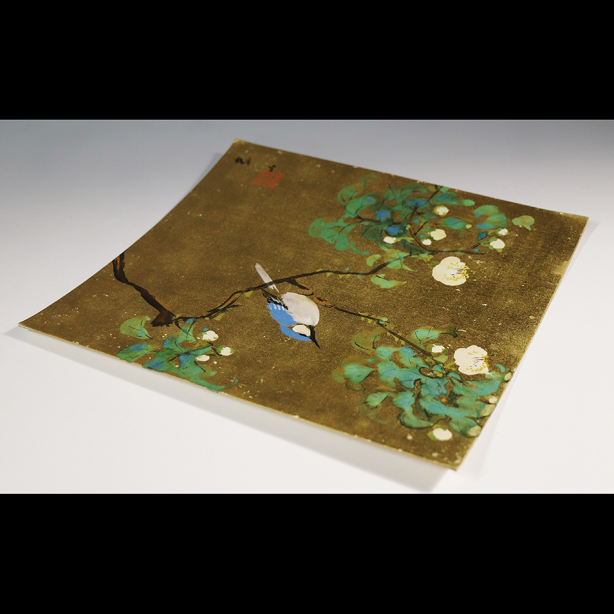 骨董品泰山色紙 侍21】日本画壇巨匠 『立脇泰山』 金地手彩色花鳥図色紙の落札情報詳細