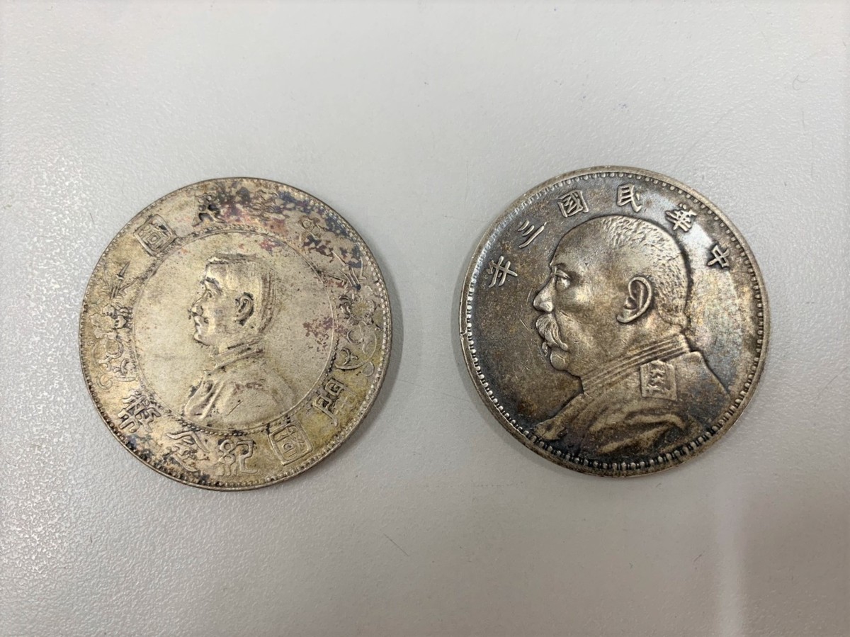 中国古銭 2枚/中華民国3年 袁世凱 1円銀貨 直径約3.8cm 重量26.8g/中華