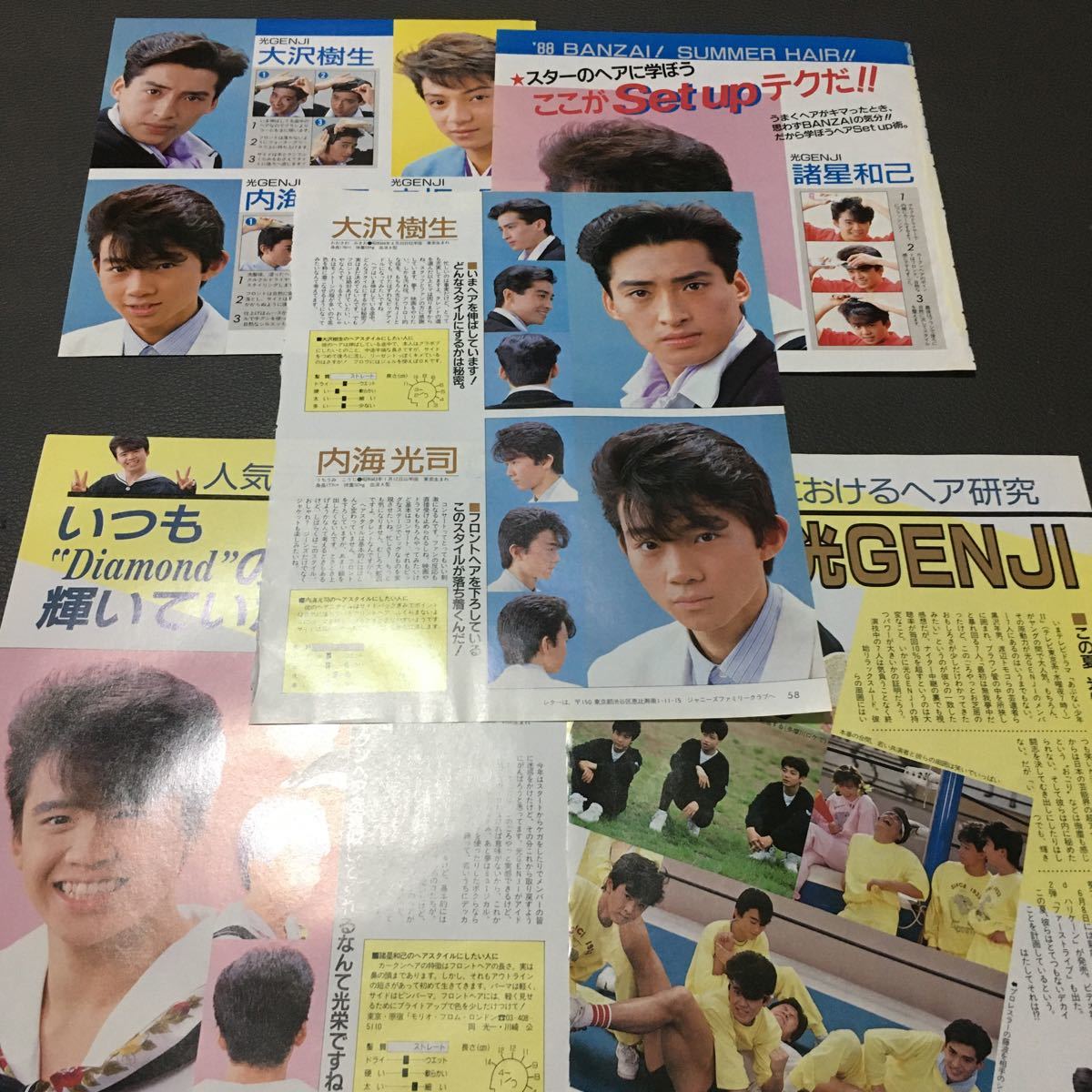 明星ヘアカタログ 1988年夏号切り抜き 光GENJI 内海光司 大沢樹生 諸星