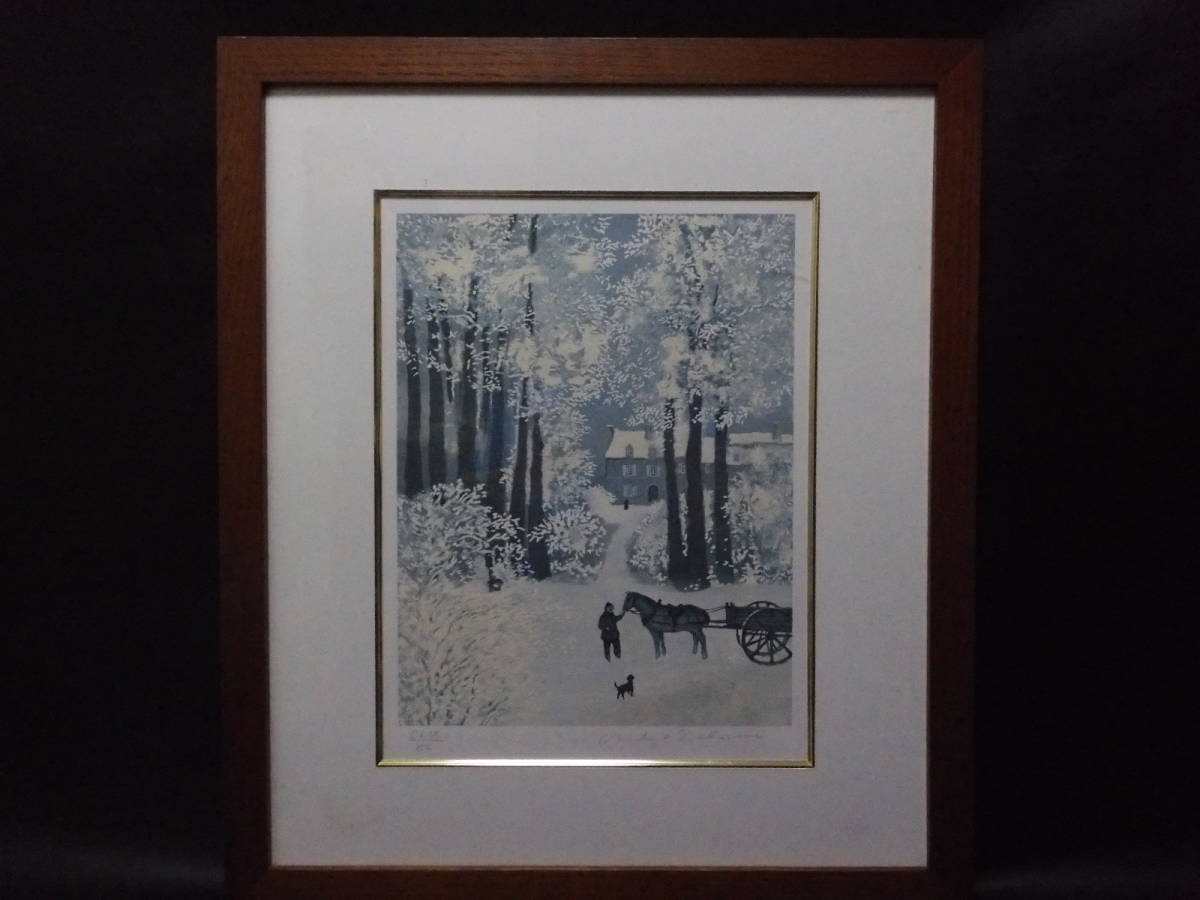 12g92 ミッシェル・ドラクロワ 【雪のノルマンディー】 リトグラフ CC