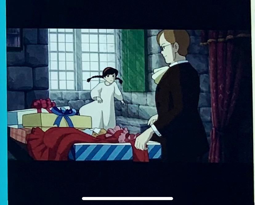 天空の城ラピュタ　映画フィルム5コマ　シータ 天空の城ラピュタ プレゼントを渡すムスカ 映画フィルム 5コマ