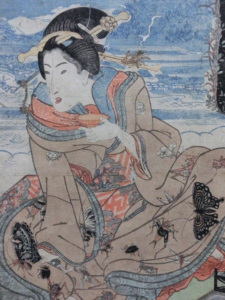 歌川国貞「酒酔の三妾」☆縮緬/ちりめん/クレポン/大判/浮世絵/錦絵