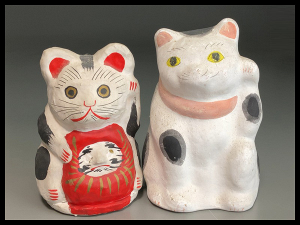 郷土玩具「高崎招猫（特大）」【 送料確認用出品 】 昭和レトロ 招き猫 郷土玩具 高崎張子 高さ10.5cm レトロ雑貨