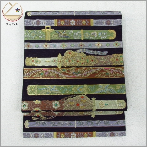 着物10 逸品!! 絹 袋帯 西陣織【佐竹孝機業店】佐竹司吉 手織 刀 正倉