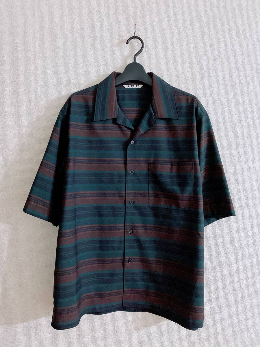 美品】AURALEE WOOL POLYESTER BORDER SHIRTS