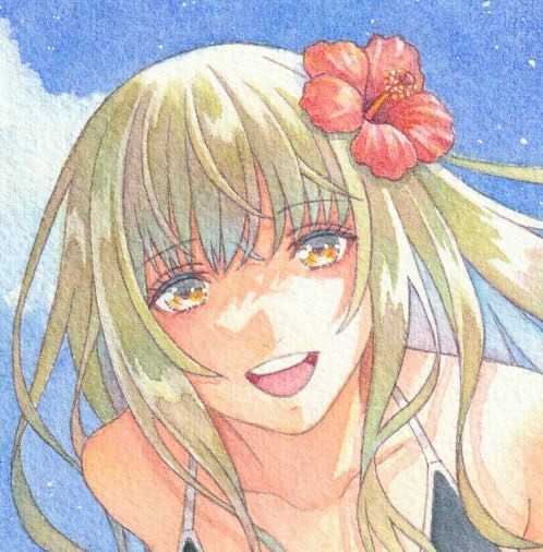 手描きイラスト 水彩原画 沐浴している女の子200 ひろかっ 