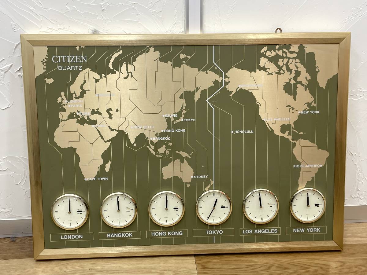 【やや傷や汚れあり】1円 ～ CITIZEN ワールドタイム 世界時計 4ヶ国表示 壁掛け時計 シチズン ワールドクロック 4MW6010
