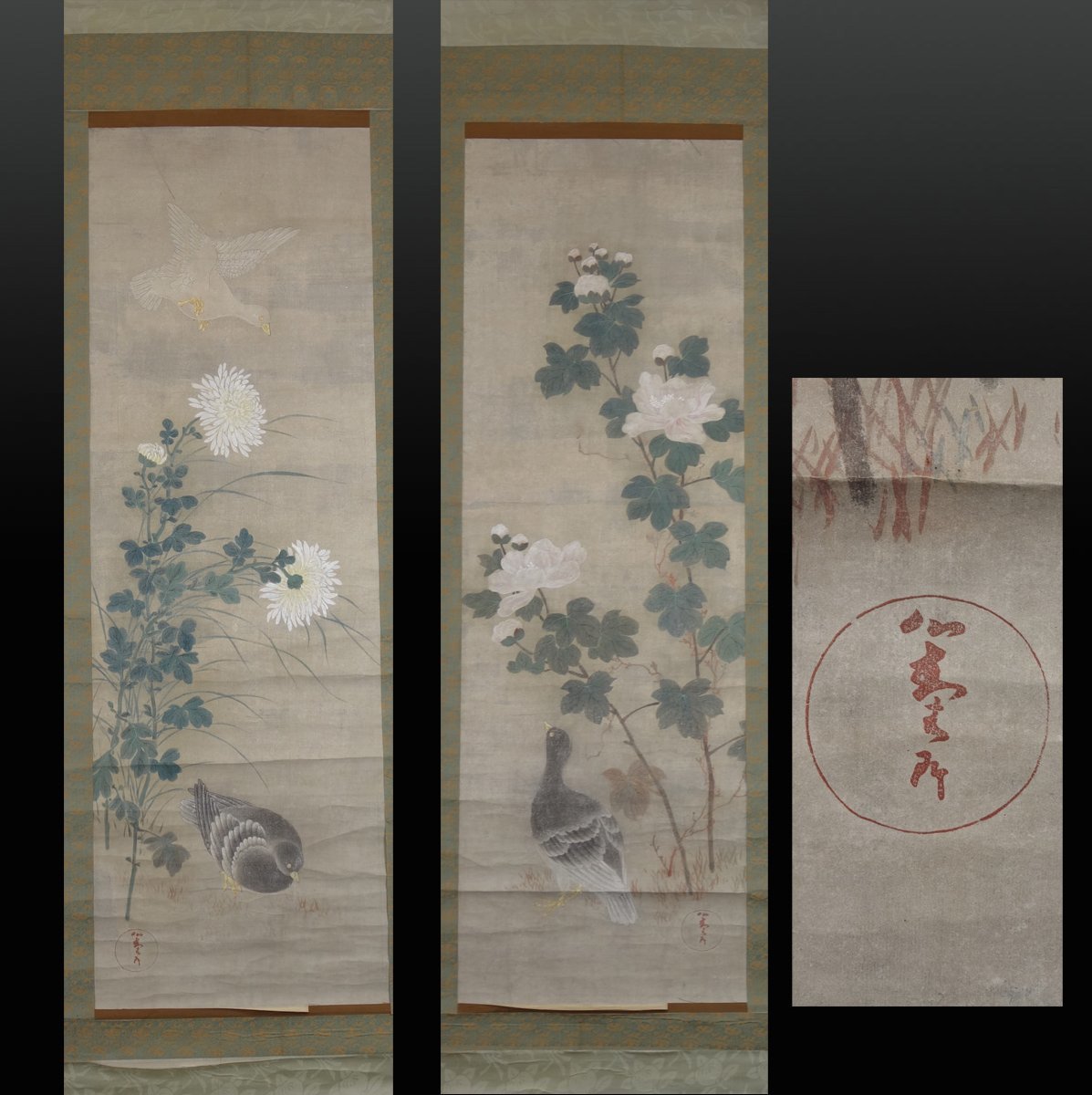 真作】□俵屋宗達□草花図大幅□号伊年□肉筆□掛軸□掛け軸□日本画□