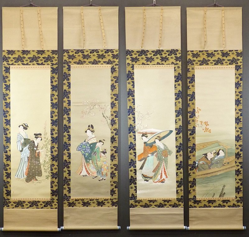 時代掛け軸 恵比寿大黒天談話絵時代物