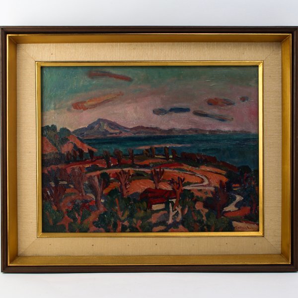 札幌【羽沢 清水 油彩画 額装】洞爺湖 油絵 風景画 絵画 F10号 本郷通店