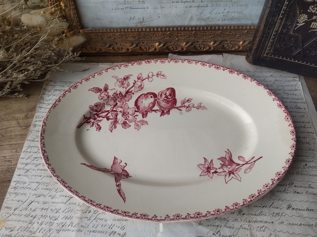 Sarreguemines agrest オーバルプレートフランス花リム