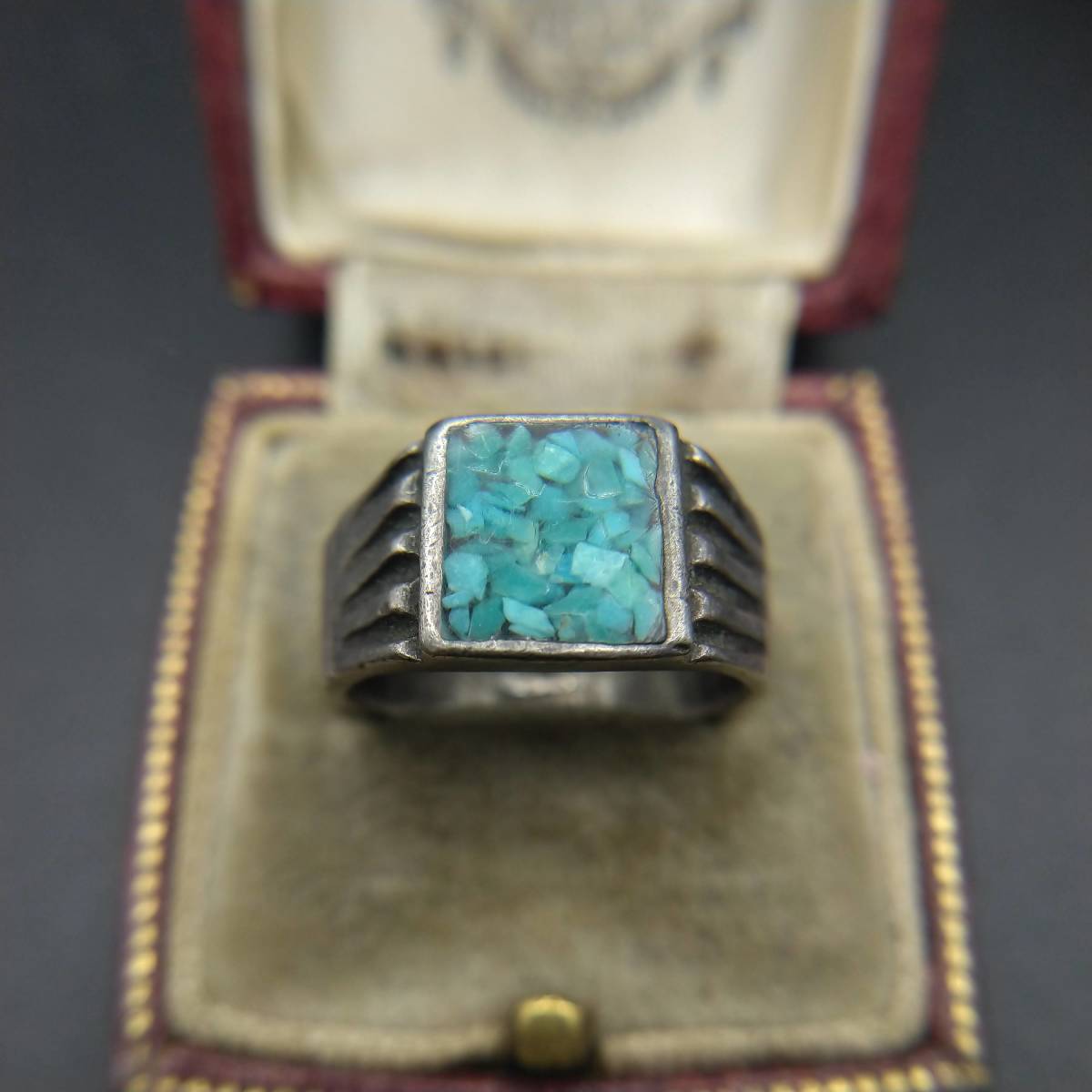 【目立った傷や汚れなし】ナバホ族 シグネット オールドポーン クラッシュターコイズ 925 シルバー ヴィンテージ リング 銀 指輪 OLD