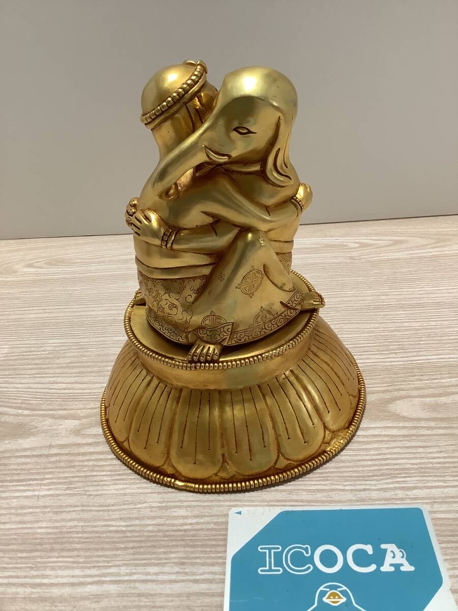 中古】金銅仏 歓喜天 ガネーシャ チベット仏教 仏像 重さ約20kg 古玩