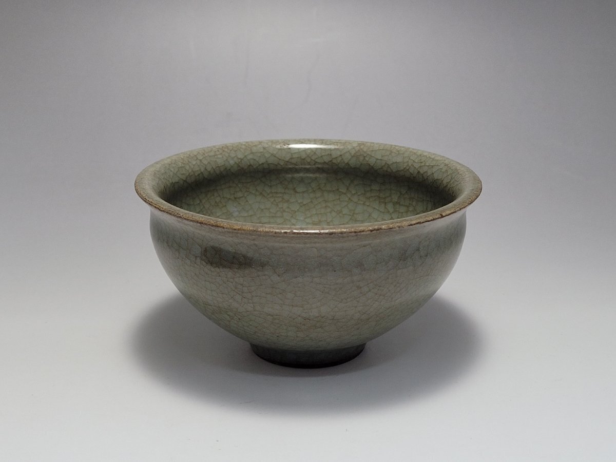 未使用 平安 猛 作 青磁釉貫入 抹茶茶碗