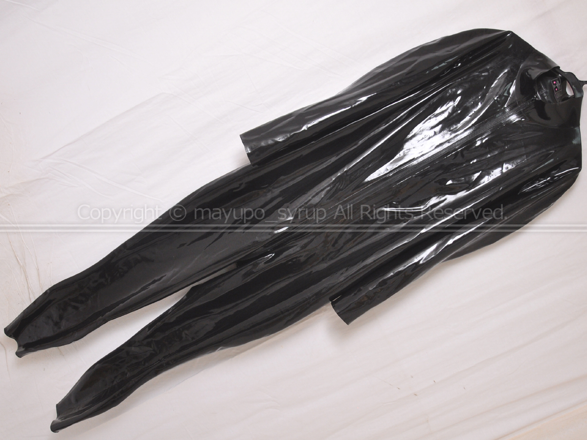 ラテックス製マスク一体5本指ソックス全身スーツ☆黒☆男性Mサイズ