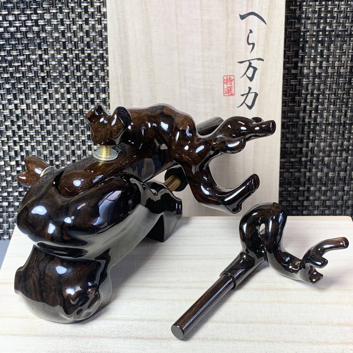 日本黒柿 天然木 大砲万力 収納袋付き ヘラブナ 銘木 F26(ヘラブナ竿)｜