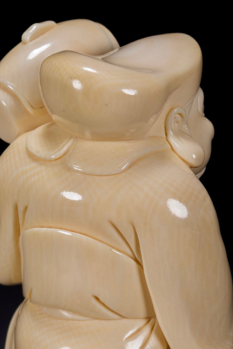 善古堂】特殊天然材 特殊白材 大黒天・恵比寿置物 豪華芯料使用 細密