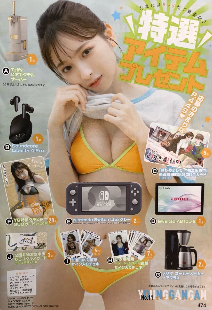 目立った傷や汚れなし】☆ヤングガンガン11号☆抽プレ懸賞応募ハガキ