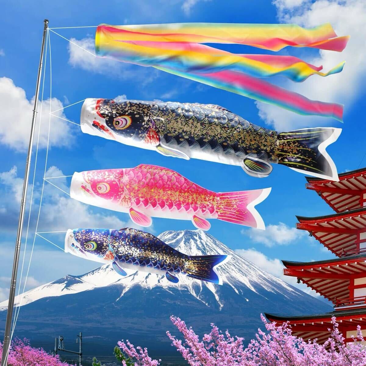 新品】☆徳永鯉 鯉のぼり 金銀宝船鯉 吹き流し 6m 5m 4m 3m 2m