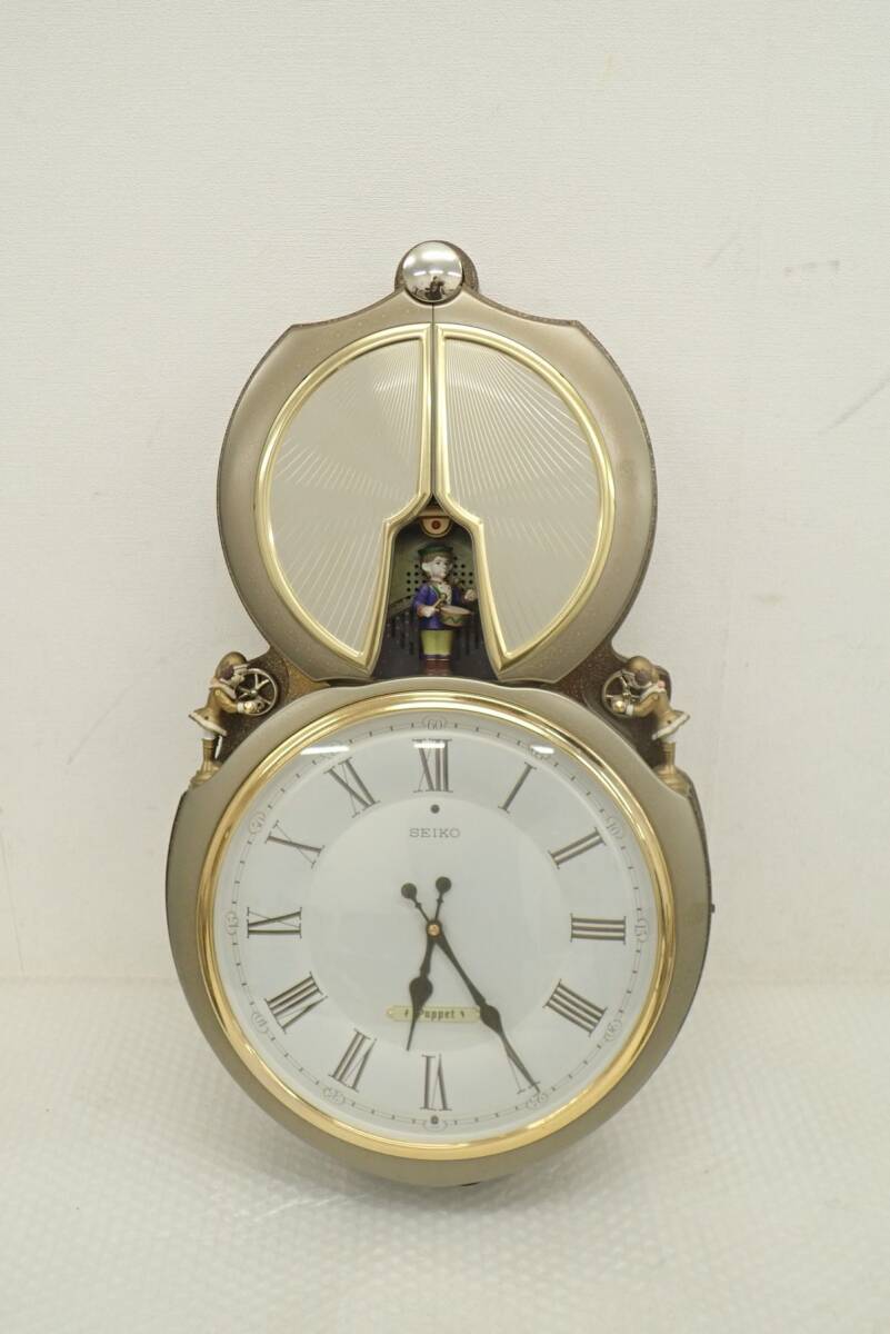 レア SEIKO Puppet パペット RE543B 木枠 からくり 掛け時計 未使用