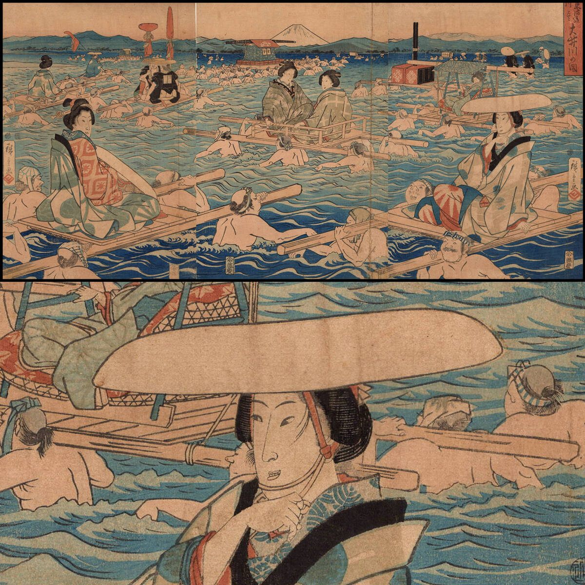 歌川広重 江戸名所四季の眺 高輪月の景 柱に凭れる美人 やまと版画集
