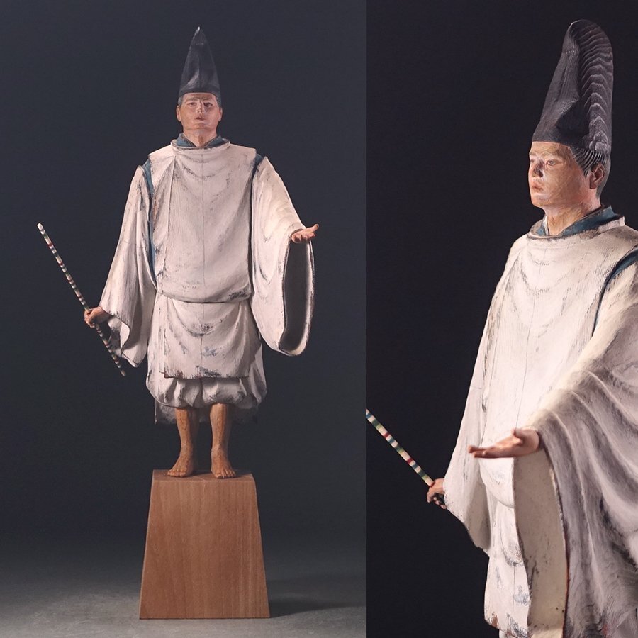 □時代木彫彩色能面 『北澤一念』作『鷹』面袋 共箱□ 前川泰山 【公式