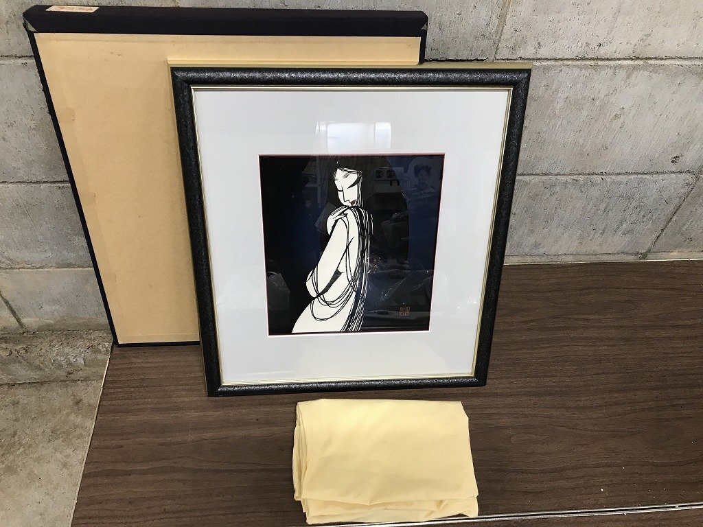古物】KO3☆宮田雅之 木版画 「中世の女」 額装/裸女挿絵画家切り絵