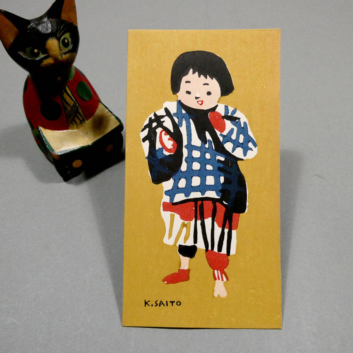 稲垣知雄/白猫/木版画/額装品/ K-182/200 /ネコ/直筆サイン入り/作家物