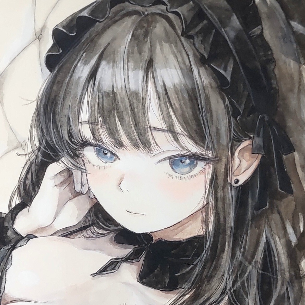 新品】手描きイラスト オリジナル 「着替え途中のゴスロリの女の子