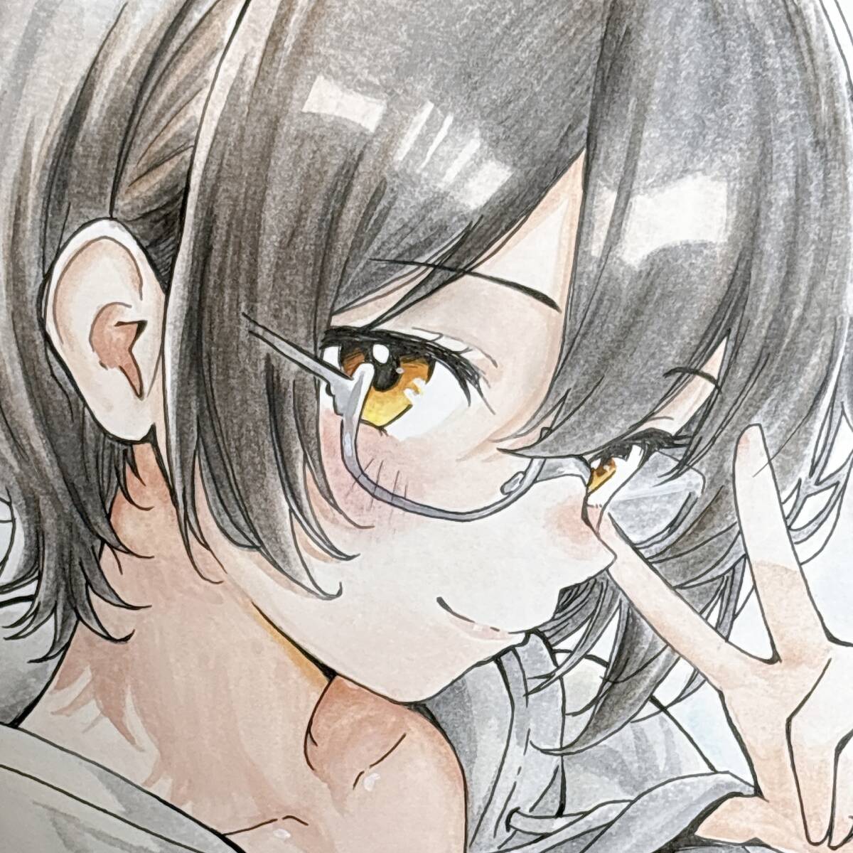 新品】手描きオリジナルイラスト A4サイズ 水着メガネ女子の落札情報