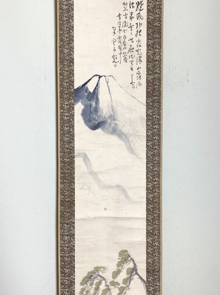 P883◇江戸南画家《田崎草雲》 穐景富士之図 小室翠雲 識箱 絹本肉筆